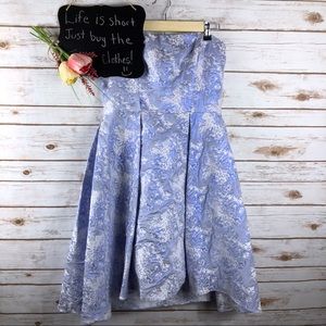 Vera Wang floral jacquard strapless hi low dress